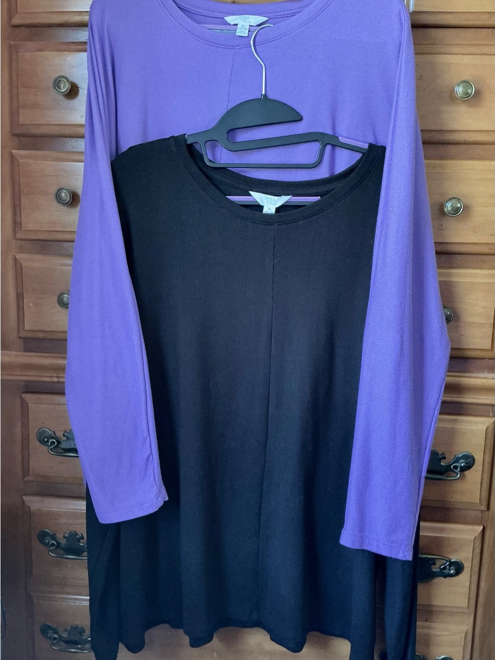 Set of 2 Time and Tru Long Sleeve Tops 1 Purple/1 Black Size XL (16-18) NWOT